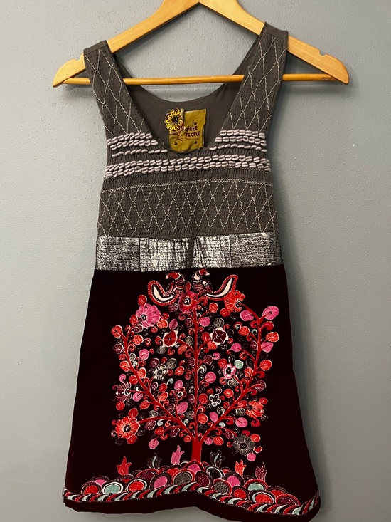 Free People Dresses & Skirts - Free People Embroidered Pinafore Dress with Red Floral Motif
